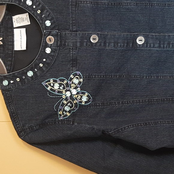 Alfred Dunner Women's Size 14 Dark Blue Denium Jean Jacket with Butterfly Accent - Picture 3 of 13